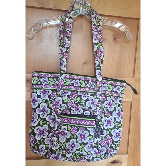 Vtg Vera Bradley Y2K Plum Petals Tote & Travel Bag Set Floral {Retired Pattern} - Picture 5 of 11
